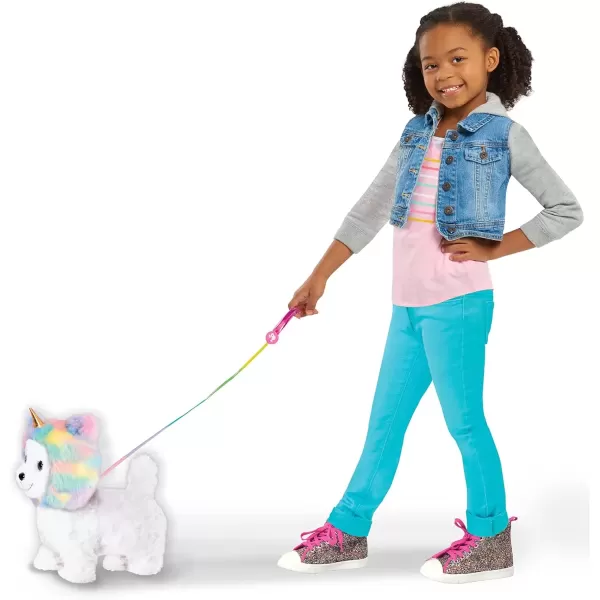 imageBarbie Walking 10inch Puppy with Glittering Eyes and Unicorn Hat Barks and Walks Kids Toys for Ages 3 Up by Just PlayMulticolor