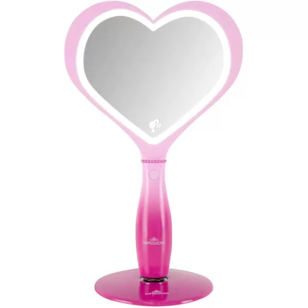 imageImpressions Vanity Barbie LED Handheld Makeup Mirror with Standing Base Portable Travel Hand Held Mirror with Heart Shaped Lighting Adjustable Brightness Magnetic Ball Stand