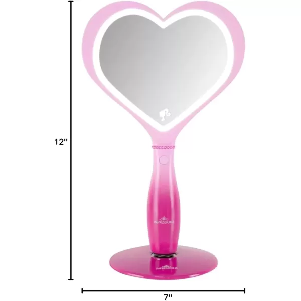 imageImpressions Vanity Barbie LED Handheld Makeup Mirror with Standing Base Portable Travel Hand Held Mirror with Heart Shaped Lighting Adjustable Brightness Magnetic Ball Stand