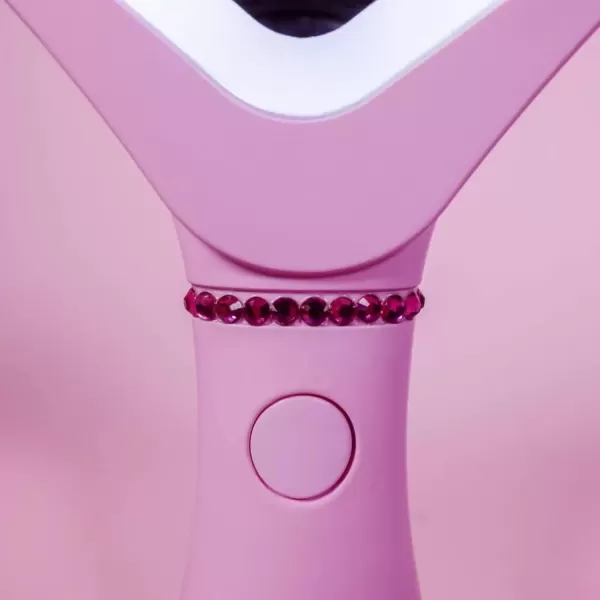 imageImpressions Vanity Barbie LED Handheld Makeup Mirror with Standing Base Portable Travel Hand Held Mirror with Heart Shaped Lighting Adjustable Brightness Magnetic Ball Stand