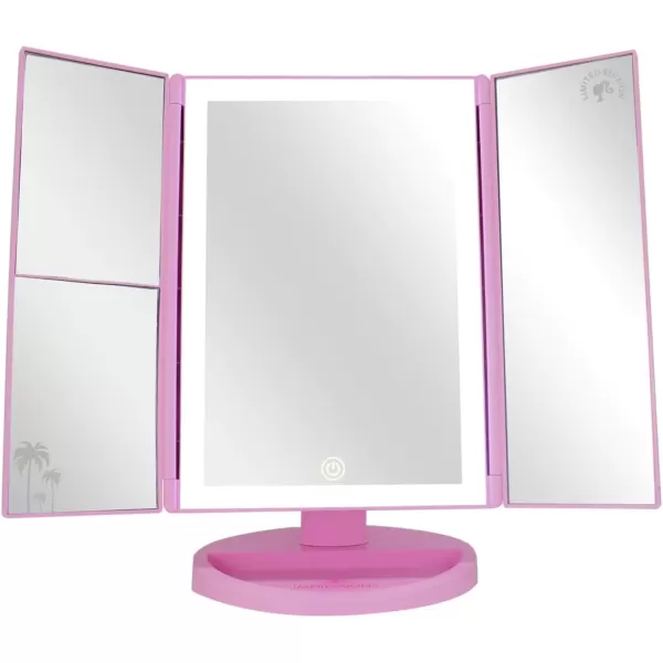 imageImpressions Vanity Barbie LED Trifold Makeup Mirror with Magnification 3 Way View Portable Desk Mirrors with Dimmable Tri Tone Lighting Tilt Adjustable Stand and Touch Switch