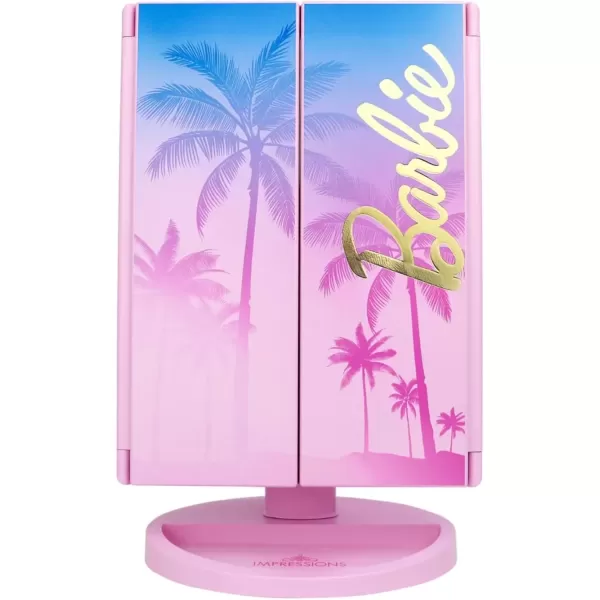 imageImpressions Vanity Barbie LED Trifold Makeup Mirror with Magnification 3 Way View Portable Desk Mirrors with Dimmable Tri Tone Lighting Tilt Adjustable Stand and Touch Switch