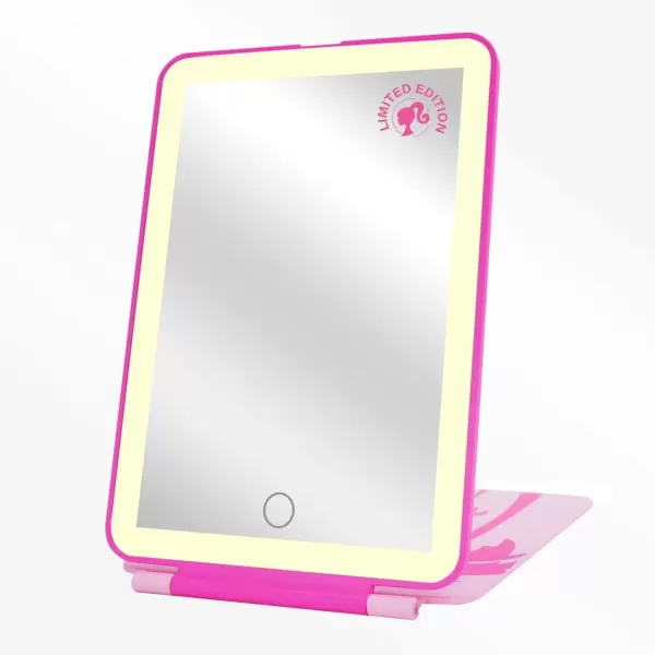 imageImpressions Vanity Barbie Touch Pad Mini LED Makeup Mirror for Purse Ultra Slim Travel Mirror with Tri Tone Lights Flip Cover Adjustable Brightness and Touch Screen Switch