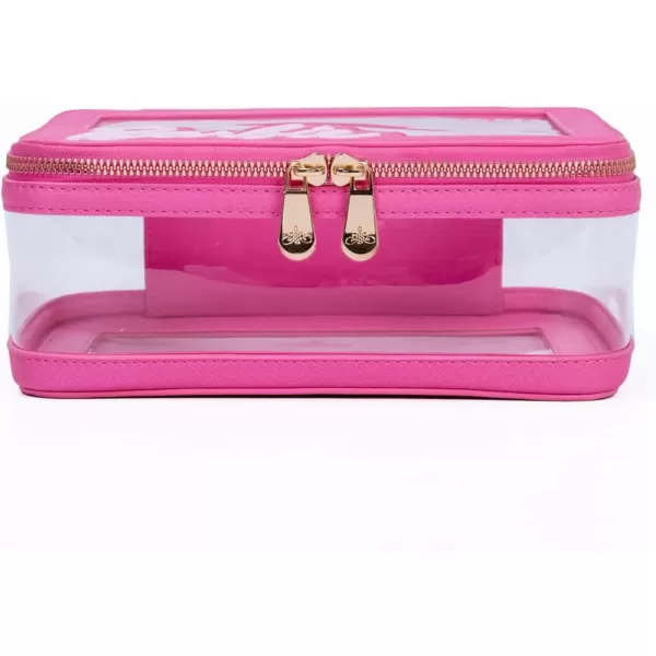 imageImpressions Vanity Barbie Travel Makeup Case for Girls Waterproof Vinyl Clear Cosmetic Bag Organizer with Double Golden Zipper Soft Top Handle and Faux Leather