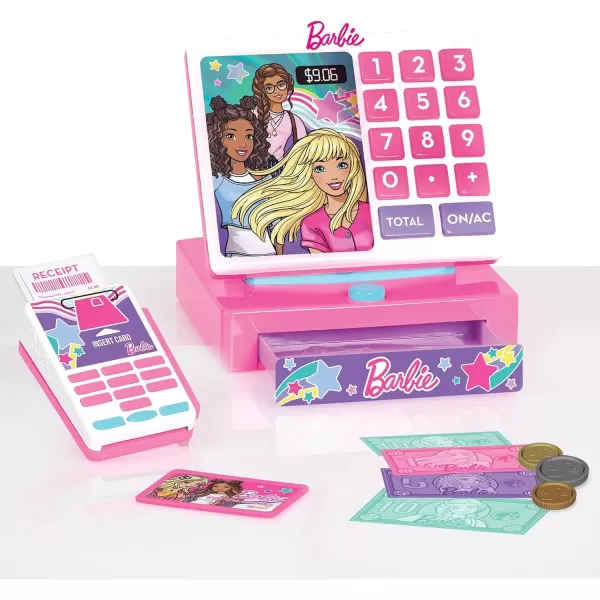 imageJust Play Barbie Trendy Cash Register with Sounds Pretend Money and Credit Card Reader 9 Piece Playset Kids Toys for Ages 3 Up