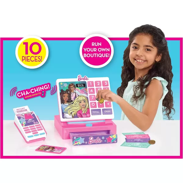 imageJust Play Barbie Trendy Cash Register with Sounds Pretend Money and Credit Card Reader 9 Piece Playset Kids Toys for Ages 3 Up