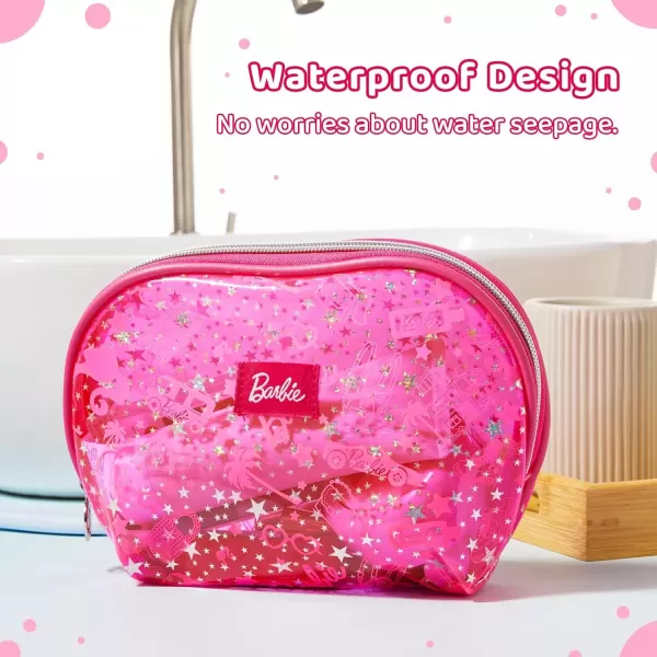 imageMINISO Barbie Collection Translucent Cosmetic Bag Makeup Bag Zipper Cute Pouches Chic Rose Red Beauty Organizer Travel Toiletry for Girls WomenRose Red