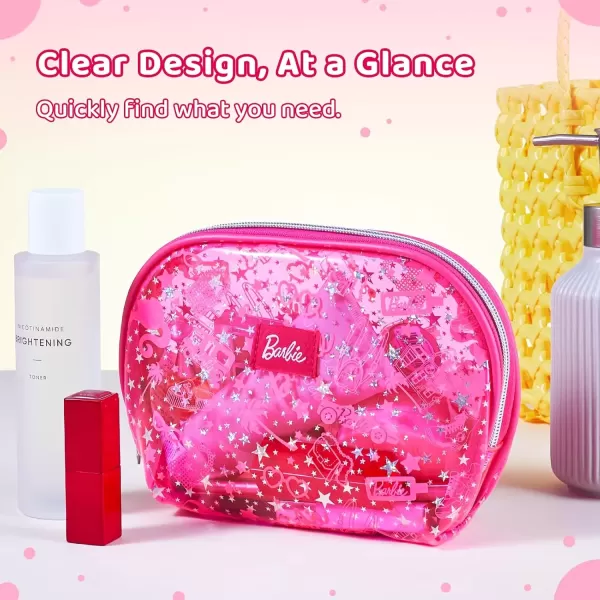 imageMINISO Barbie Collection Translucent Cosmetic Bag Makeup Bag Zipper Cute Pouches Chic Rose Red Beauty Organizer Travel Toiletry for Girls WomenRose Red