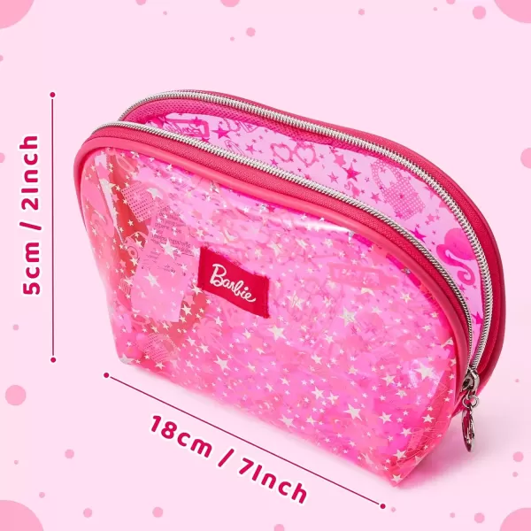 imageMINISO Barbie Collection Translucent Cosmetic Bag Makeup Bag Zipper Cute Pouches Chic Rose Red Beauty Organizer Travel Toiletry for Girls WomenRose Red