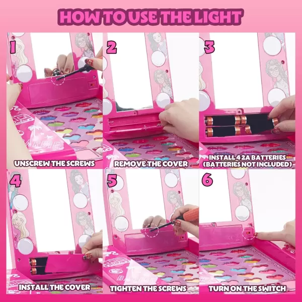 imageTownley Girl Barbie Beauty Vanity Set with LightUp Mirror  Includes Lip Gloss Eye Shadow Brushes Nail Polish Accessories and More Ages 3  Perfect for Parties Sleepovers and Makeovers