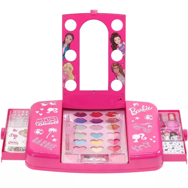 imageTownley Girl Barbie Beauty Vanity Set with LightUp Mirror  Includes Lip Gloss Eye Shadow Brushes Nail Polish Accessories and More Ages 3  Perfect for Parties Sleepovers and Makeovers