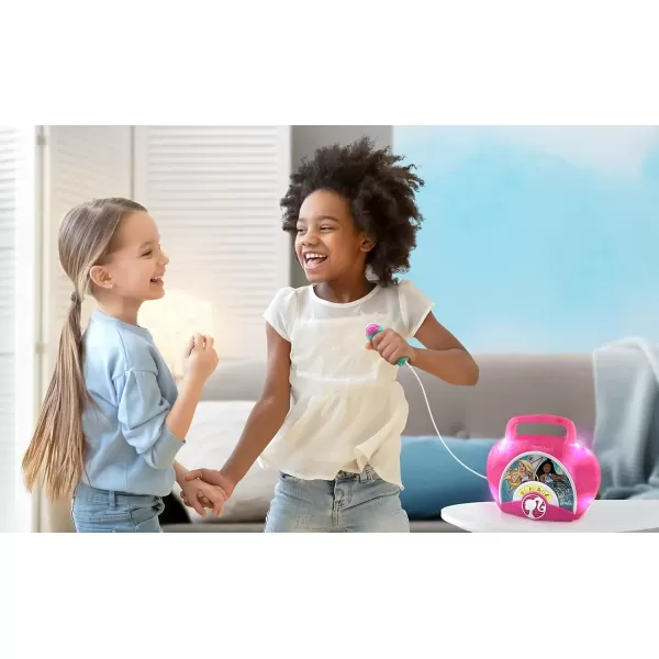 imageeKids Barbie Sing Along Boom Box Speaker with Microphone for Fans of Barbie Toys Kids Karaoke Machine with Built in Music and Flashing Lights