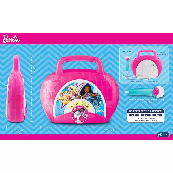 imageeKids Barbie Sing Along Boom Box Speaker with Microphone for Fans of Barbie Toys Kids Karaoke Machine with Built in Music and Flashing Lights