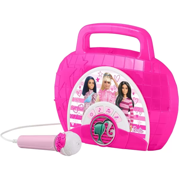 imageeKids Barbie Sing Along Boombox with Microphone Built in Music Flashing Lights Real Working Mic for Kids Karaoke Machine Connects Mp3 Player Aux in Audio Device