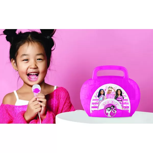 imageeKids Barbie Sing Along Boombox with Microphone Built in Music Flashing Lights Real Working Mic for Kids Karaoke Machine Connects Mp3 Player Aux in Audio Device