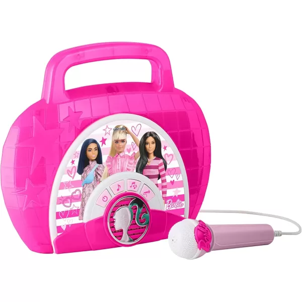 imageeKids Barbie Sing Along Boombox with Microphone Built in Music Flashing Lights Real Working Mic for Kids Karaoke Machine Connects Mp3 Player Aux in Audio Device