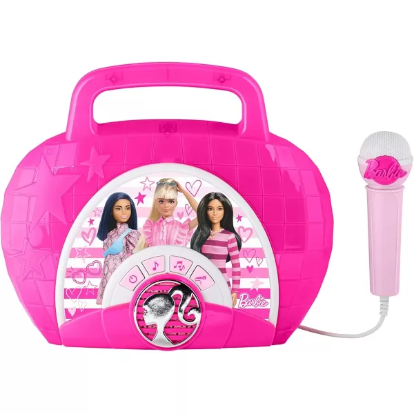 imageeKids Barbie Sing Along Boombox with Microphone Built in Music Flashing Lights Real Working Mic for Kids Karaoke Machine Connects Mp3 Player Aux in Audio Device