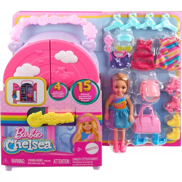 imageBarbie Chelsea Doll ampamp Closet Toy Playset with 15 Pieces Clothes ampamp Accessories Included Foldable Set for OnTheGo Play ampamp Storage