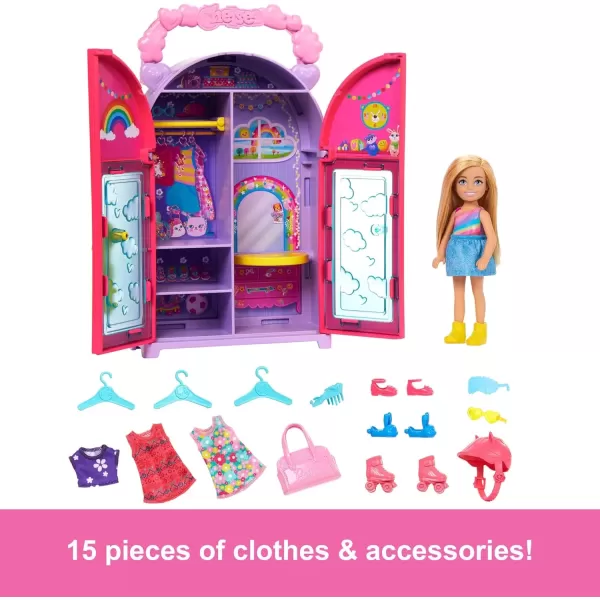 imageBarbie Chelsea Doll ampamp Closet Toy Playset with 15 Pieces Clothes ampamp Accessories Included Foldable Set for OnTheGo Play ampamp Storage