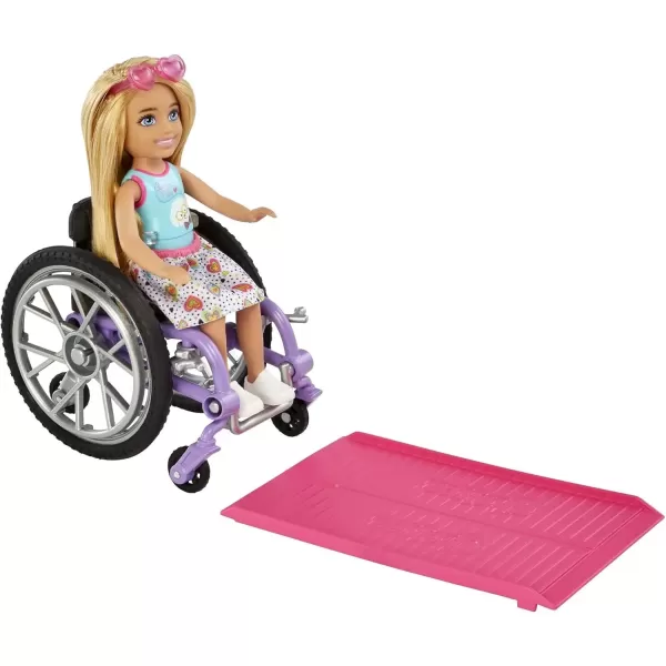 imageBarbie Chelsea Doll ampamp Wheelchair with Moving Wheels Ramp Sticker Sheet ampamp Accessories Small Doll with Blonde HairMulicolor