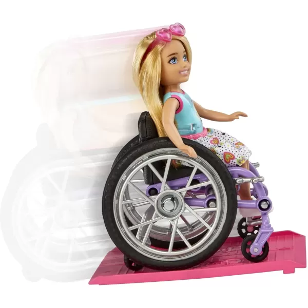 imageBarbie Chelsea Doll ampamp Wheelchair with Moving Wheels Ramp Sticker Sheet ampamp Accessories Small Doll with Blonde HairMulicolor