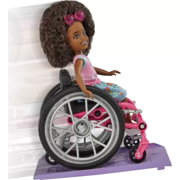 imageBarbie Chelsea Doll ampamp Wheelchair with Moving Wheels Ramp Sticker Sheet ampamp Accessories Small Doll with Blonde HairMulticolor