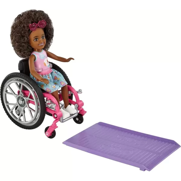 imageBarbie Chelsea Doll ampamp Wheelchair with Moving Wheels Ramp Sticker Sheet ampamp Accessories Small Doll with Blonde HairMulticolor