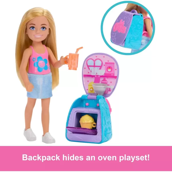 imageBarbie Family ampamp Friends Cupcake Baking Backpack Blonde Chelsea Doll Wearable Backpack with Baking Play Pieces