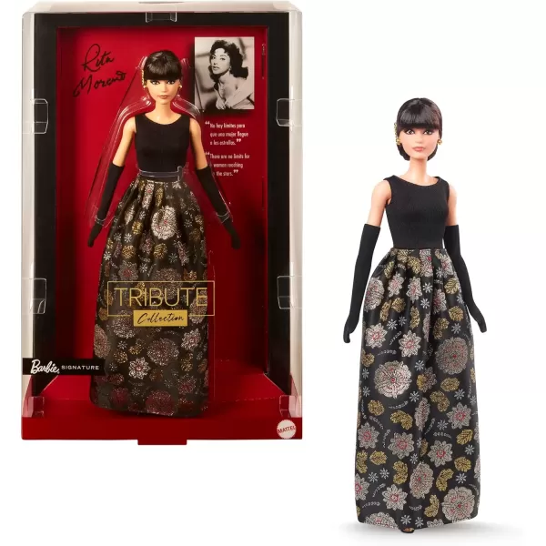 imageBarbie Signature Tribute Collection Rita Moreno Collectible Doll in Black ampamp Gold Gown with Gloves and Shoes Includes Doll Stand