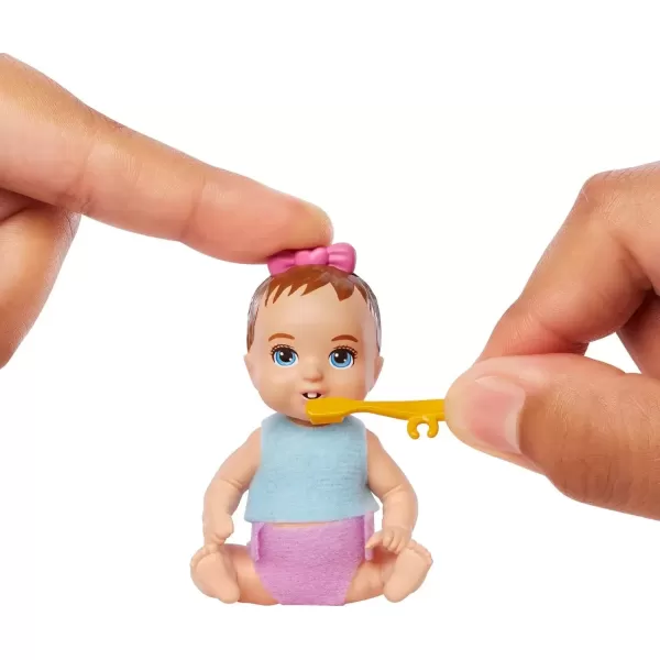 imageBarbie Skipper Babysitters Inc Baby Small Doll ampamp Accessories First Tooth Playset with Appearing ampamp Disappearing ToothMulticolor