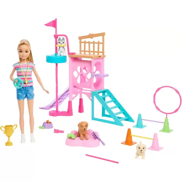 imageBarbie and Stacie to The Rescue Doll ampamp Playset Puppy Obstacle Course with Doll 3 Dog Figures ampamp 18 Accessories