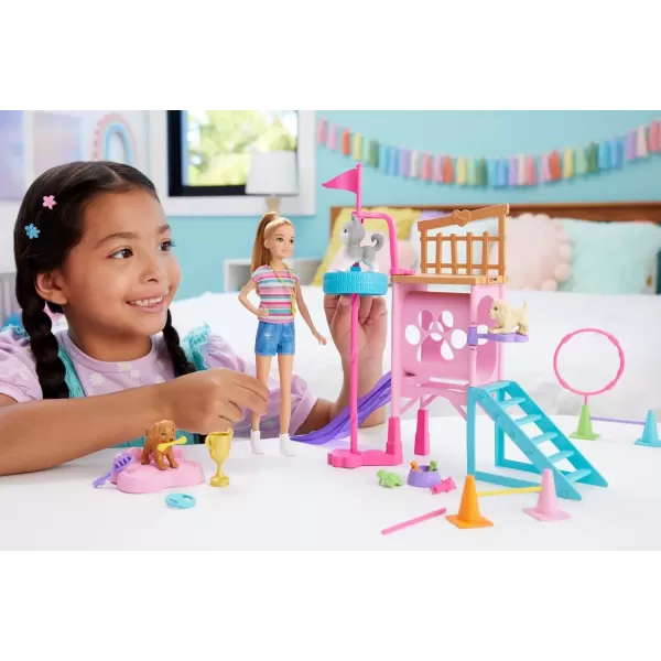 imageBarbie and Stacie to The Rescue Doll ampamp Playset Puppy Obstacle Course with Doll 3 Dog Figures ampamp 18 Accessories