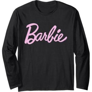 imageBarbie  Classic Script Light Pink Logo Long Sleeve TShirtBlack