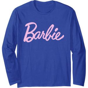 imageBarbie  Classic Script Light Pink Logo Long Sleeve TShirtRoyal Blue