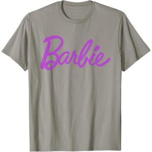 imageBarbie  Classic Script Purple Logo TShirtSlate Grey