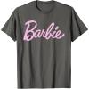 imageBarbie  Classic Script Light Pink Logo TShirtAsphalt Grey