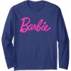 imageBarbie  Classic Script Pink Logo Long Sleeve TShirtNavy Blue