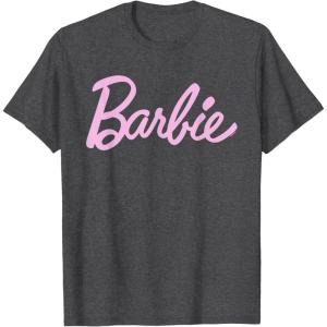 imageBarbie  Classic Script Light Pink Logo TShirtDark Heather Grey