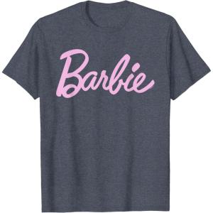 imageBarbie  Classic Script Light Pink Logo TShirtHeather Blue