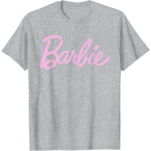 imageBarbie  Classic Script Light Pink Logo TShirtHeather Grey