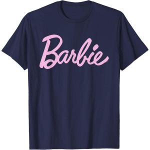 imageBarbie  Classic Script Light Pink Logo TShirtNavy Blue