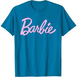 imageBarbie  Classic Script Light Pink Logo TShirtSapphire Blue