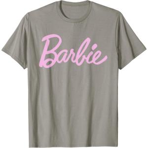 imageBarbie  Classic Script Light Pink Logo TShirtSlate Grey