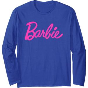 imageBarbie  Classic Script Pink Logo Long Sleeve TShirtRoyal Blue