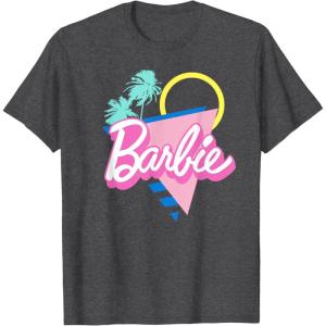 imageBarbie 90s Retro Logo  Bright Pink TShirtDark Heather Grey