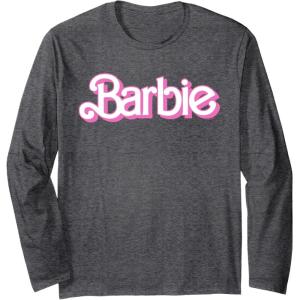 imageBarbie Logo Bright White Long Sleeve TShirtDark Heather Grey