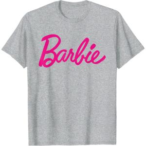 imageBarbie  Classic Script Dark Pink Logo TShirtHeather Grey