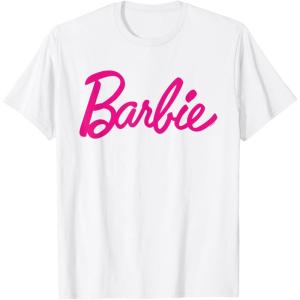 imageBarbie  Classic Script Dark Pink Logo TShirtWhite