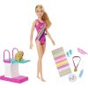 imageBarbie Dreamhouse Adventures Swim n Dive Doll 115Inch in Swimwear with Swimming Feature Diving Board and Puppy Gift for 3 to 7 Year Olds