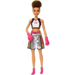 imageBarbie Boxer Brunette Doll with Boxing Outfit Featuring Short Top Graphic Metallic Boxing Shorts and Pink Boxing Gloves for Ages 3 and UpMulti